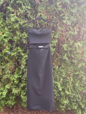 Zara Black Strapless Cutout Midi Dress